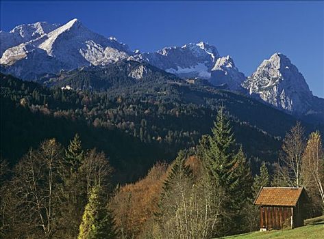 山,顶端,阿尔卑斯峰,楚格峰,靠近,巴伐利亚,德国