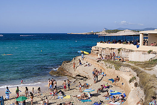 游客,海滩,伊比沙岛,西班牙,俯视图