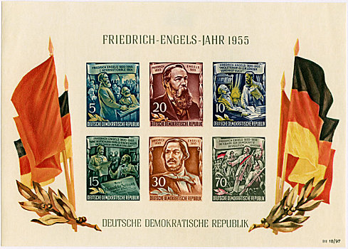 恩格斯,纪念,邮票,东德,民主德国