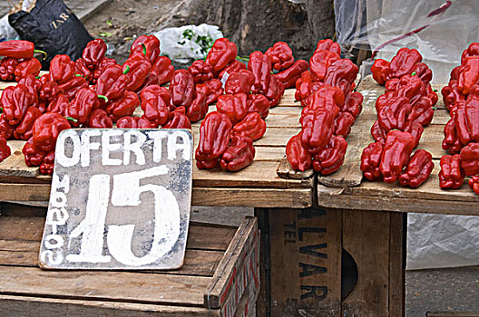 街边市场,货摊,销售,红菜椒,柿子椒,特别,价格,展示,三个,蒙得维的亚,乌拉圭,南美