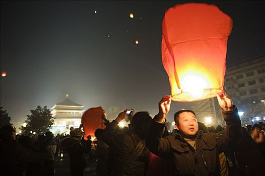 中国,陕西,西安,灯笼,天空,新年