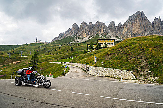 骑车,山脉,背影,白云岩,南蒂罗尔,意大利