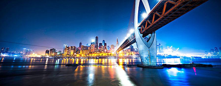 桥,水,城市,天际线,重庆,夜晚
