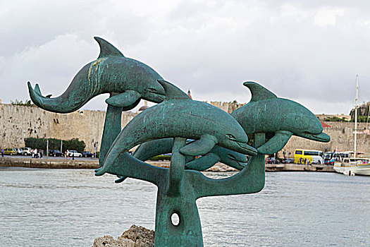 海豚,纪念碑,港口,希腊