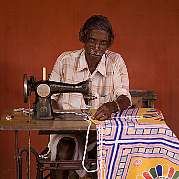 坐,缝纫机,高知,喀拉拉,印度