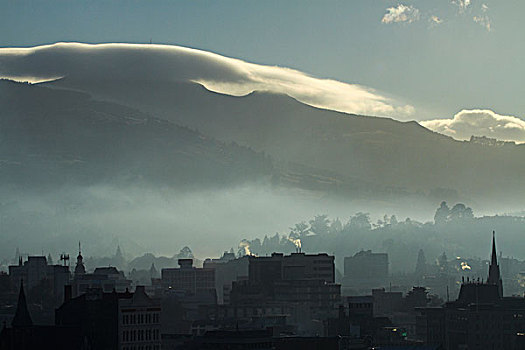 空气污染,上方,城市,云,山,南岛,新西兰