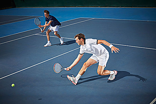 年轻,网球,玩,网球拍,蓝色背景,网球场