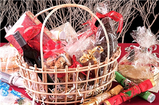圣诞节,篮子,饼干,巧克力,圣诞老人,酒瓶