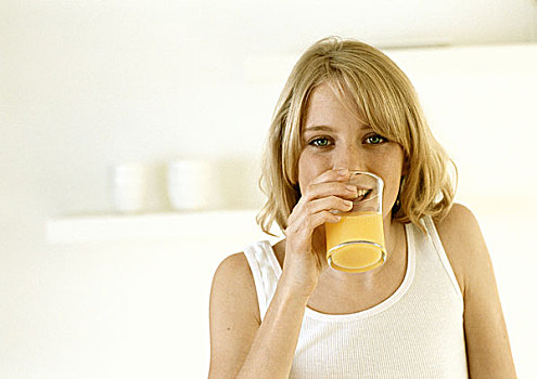 少女,喝,橙汁,头像