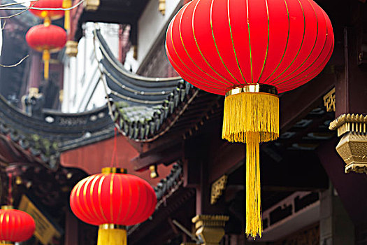 上海豫园的大红灯笼
