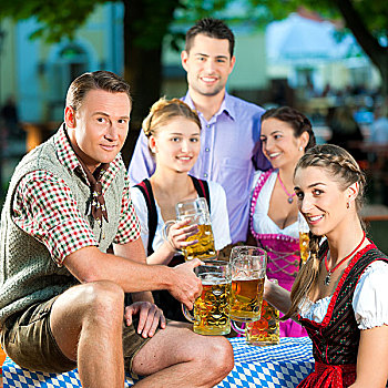 啤酒坊,朋友,皮短裤,喝,清新,啤酒,巴伐利亚,德国