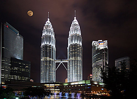 天际线,吉隆坡,马来西亚,夜晚,光亮,双子塔