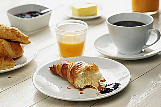 早餐,牛角面包,咖啡,橙汁