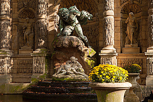 喷泉,雕塑,卧,石头,上面,独眼巨人,卢森堡,巴黎,法国