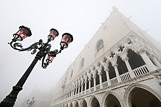灯笼,宫殿,公爵宫,雾,威尼斯,威尼托,意大利,欧洲