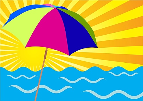 太阳光线,海洋,沙滩伞