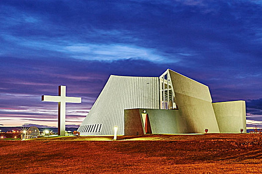 现代,教堂,夜晚,设计,相似,火山,冰岛