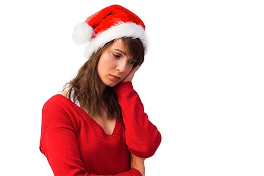 悲伤,女人,圣诞帽,拿着,头部