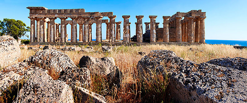 柱子,鼓,希腊,多利安式,庙宇,遗址,塞利农特,西西里,意大利,欧洲
