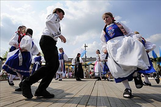 跳舞,五月花柱,传统服装,群体,上巴伐利亚,巴伐利亚,德国,欧洲