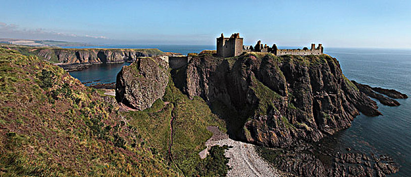 苏格兰,阿伯丁,毁坏,崖顶,要塞,坚固,位置,石头,只有,两个,防护,入口