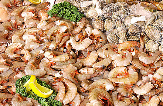 新鲜,虾,蛤,冰,市场