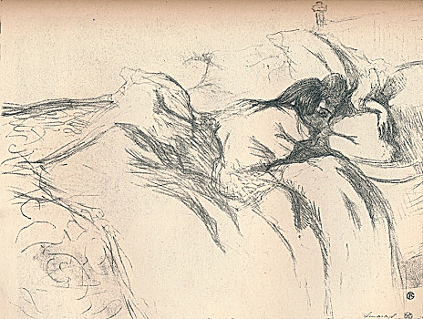 女人,醒,床上,1896年,艺术家
