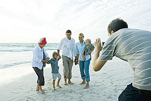 家庭,海滩,男人,照相