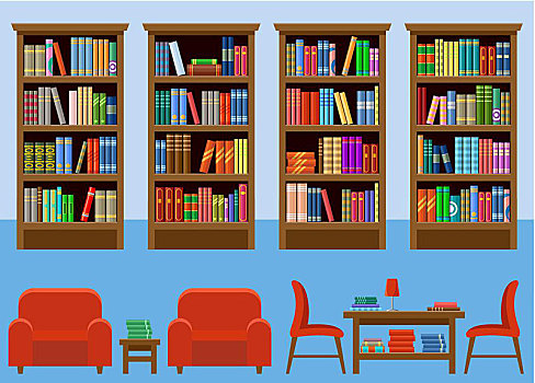 图书馆,房间,室内,书本,矢量,插画