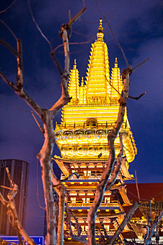 庄严的佛教寺庙,静安寺位于上海市静安区,是著名的旅游景点,金碧辉煌的佛塔