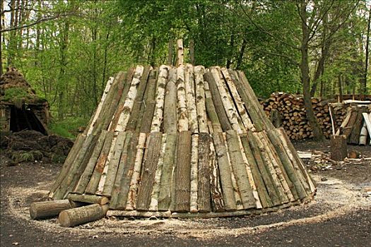 木堆,木碳,制作,展示,黑森公园,博物馆,黑森州,德国,欧洲