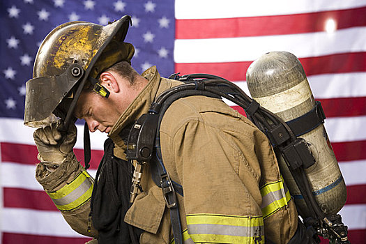 肖像,消防员,美国国旗