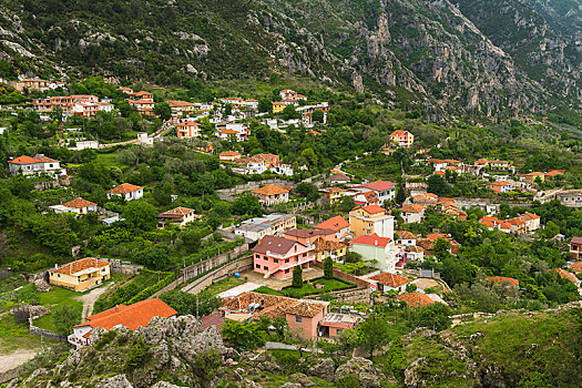 风景,上方,城市,阿尔巴尼亚,欧洲