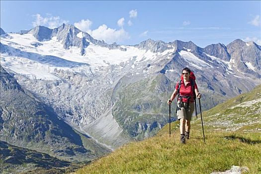 女人,远足,阿尔卑斯山,提洛尔,奥地利,正面