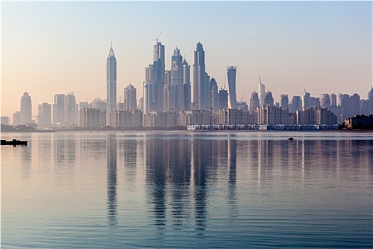 迪拜,码头,摩天大楼,早晨,亮光,阿联酋