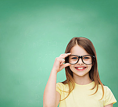 教育,学校,视野,概念,微笑,可爱,小女孩,黑色,眼镜