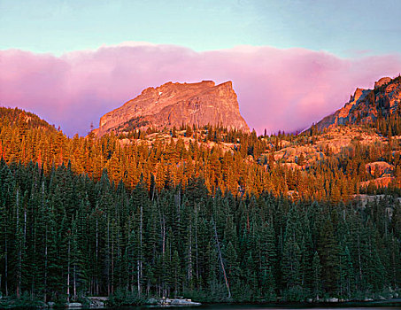 美国,科罗拉多,落基山国家公园,日出,顶峰,云,高处,熊,湖,大幅,尺寸