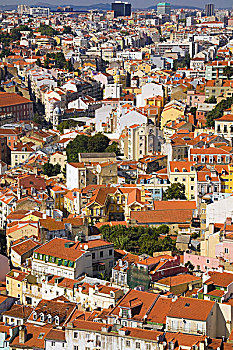 里斯本,城市天际线,城堡,葡萄牙,欧洲