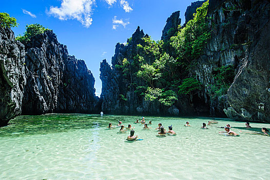 旅游,游泳,隐藏,湾,晶莹,清水,群岛,巴拉望岛,菲律宾,亚洲