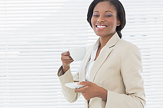 优雅,微笑,职业女性,茶杯,办公室