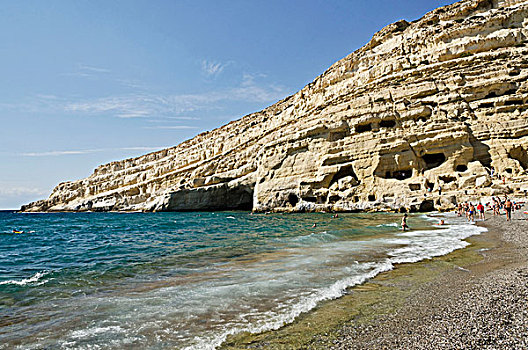 海滩,洞穴,住所,马塔拉,克里特岛,希腊