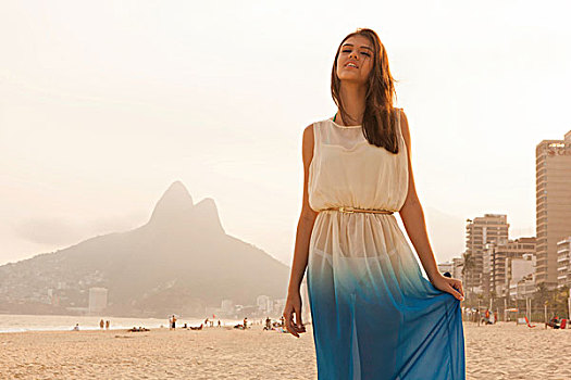 年轻,女人,头像,伊帕内玛海滩,里约热内卢,巴西