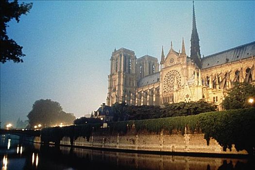 侧面,大教堂,靠近,河,巴黎,法国