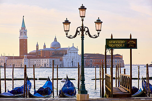 小船,广场,水岸,圣乔治奥,马焦雷湖,教堂,背景,威尼斯,威尼托,意大利