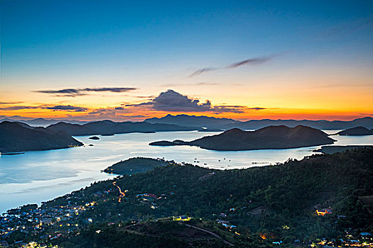 日落,风景,平台,上方,岛屿,布桑加,巴拉望岛,菲律宾,亚洲