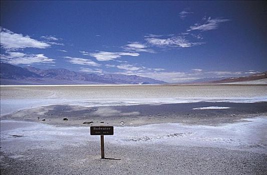 荒芜,干燥,湖,标识,坏,水,死亡谷国家公园,加利福尼亚,美国,北美
