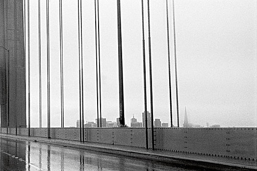 风景,穿过,湾,桥,模糊,白天,雾气,钢铁,线缆,旧金山,美国