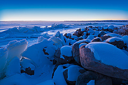 冰,向上,海岸线,湖,艾伯塔省,加拿大