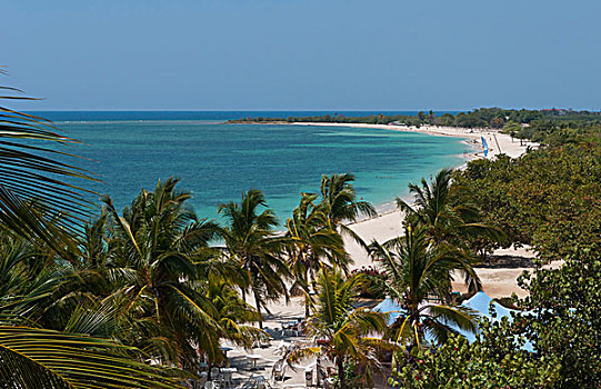 特立尼达,古巴,漂亮,沙滩,俯视,酒店,水,海洋
