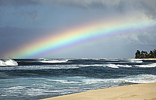 夏威夷,瓦胡岛,北岸,彩虹,上方,海洋